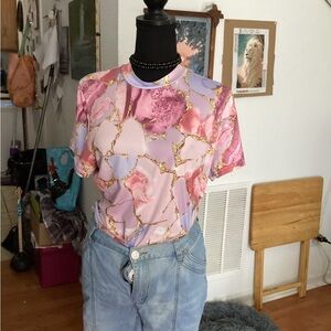 Pink and Gold Marble Print T-Shirt bodysuit